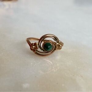 14k Gold and Malachite Floral Ring